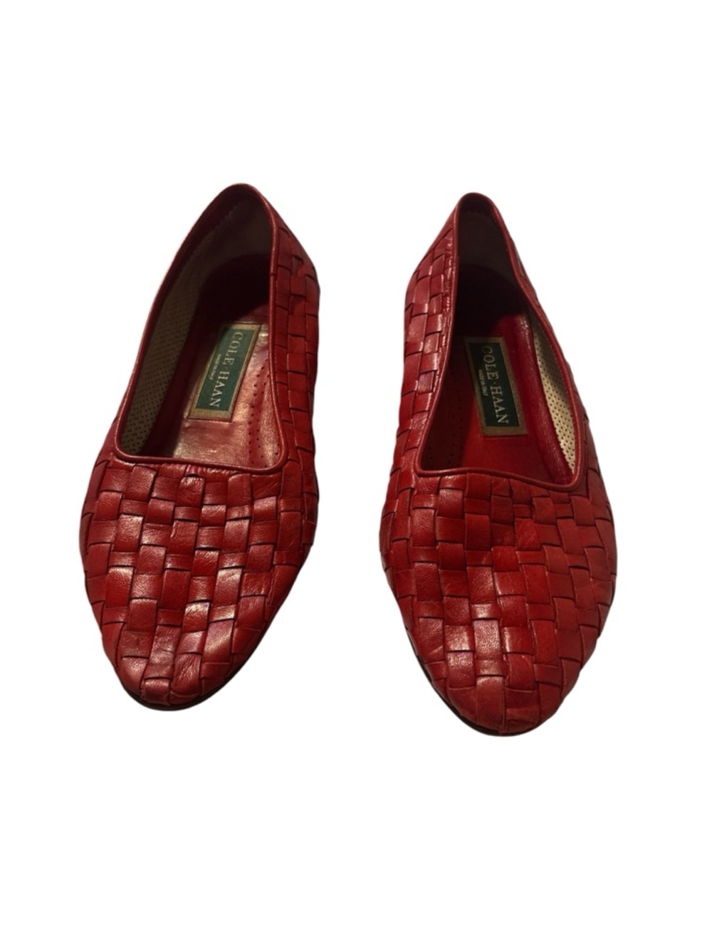 Cole Haan Red Woven Leather Pointed Ballet Flats